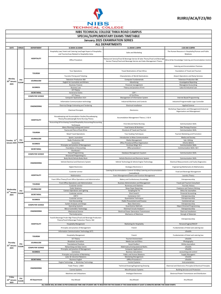 Hospitality and Catering Exam Schedule 2025 | PDF | Engineering | Science