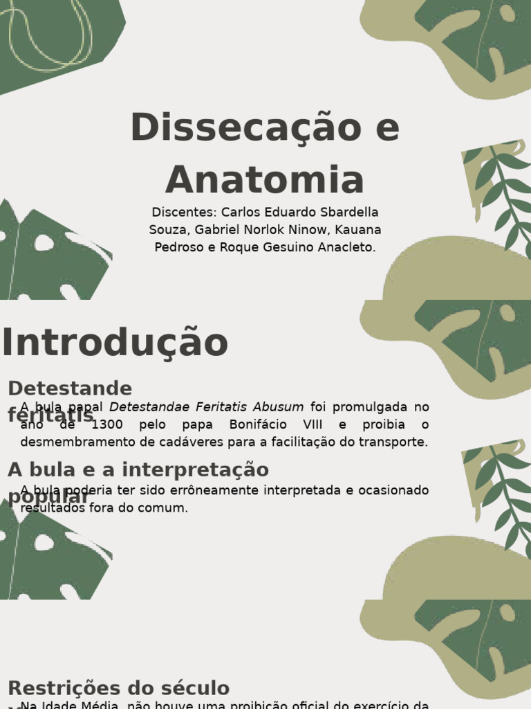 História da Dissecação e Anatomia | PDF | Corpo humano | Anatomia
