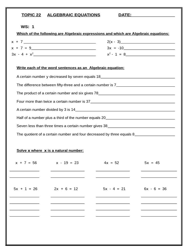 Algebraic Equations and Expressions Guide | PDF