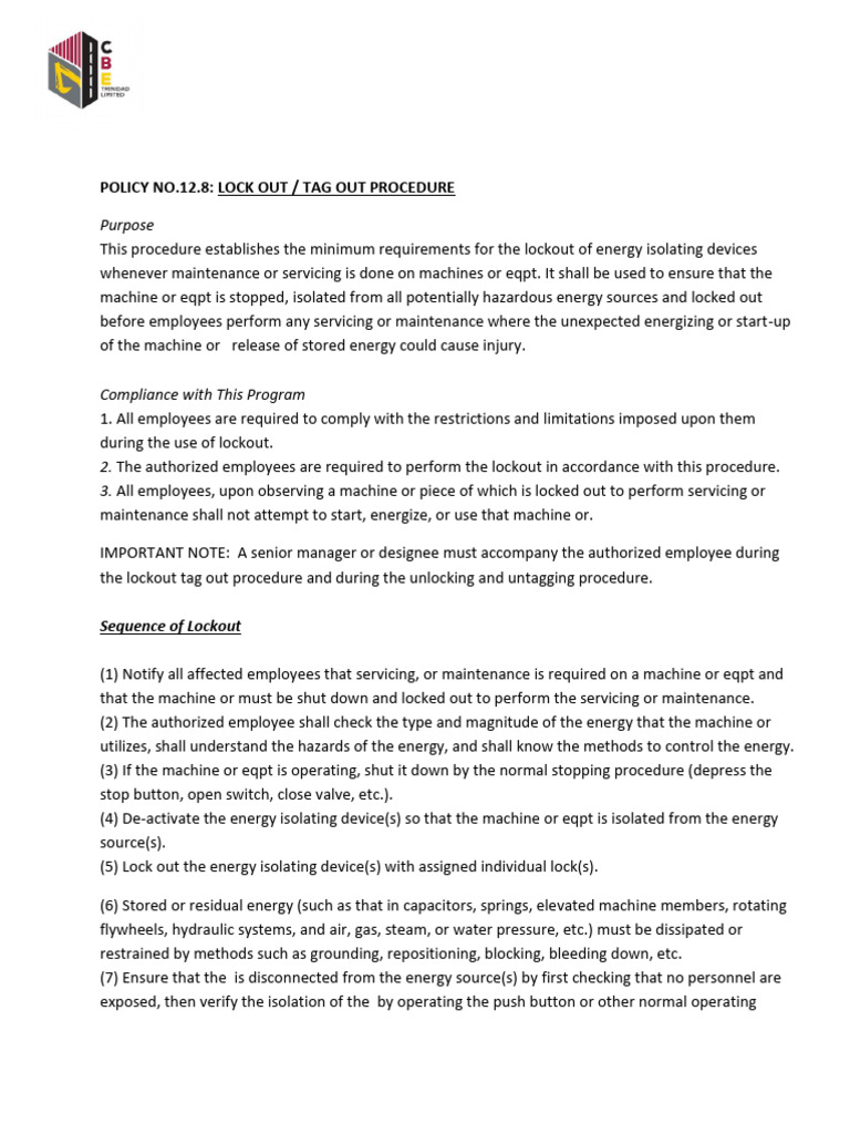 Lockout/Tagout Procedure Guide | PDF