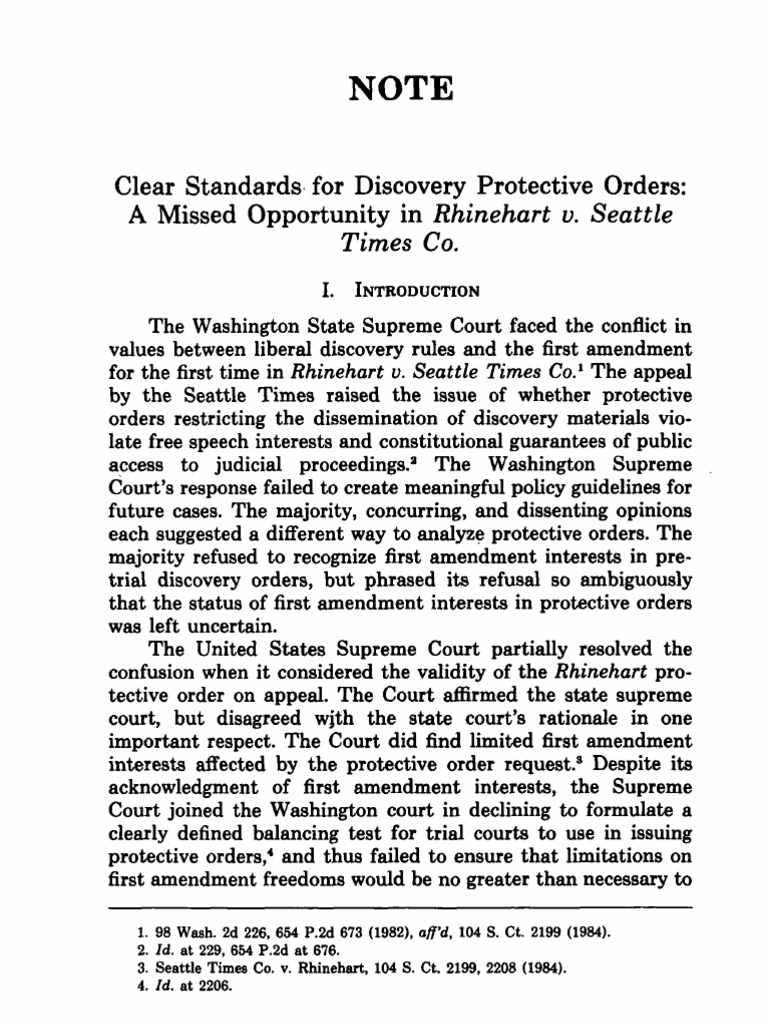 Clear Standards for Discovery Protective Orders First Amendment To