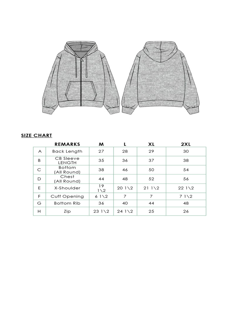 Size Chart for Apparel Measurements | PDF