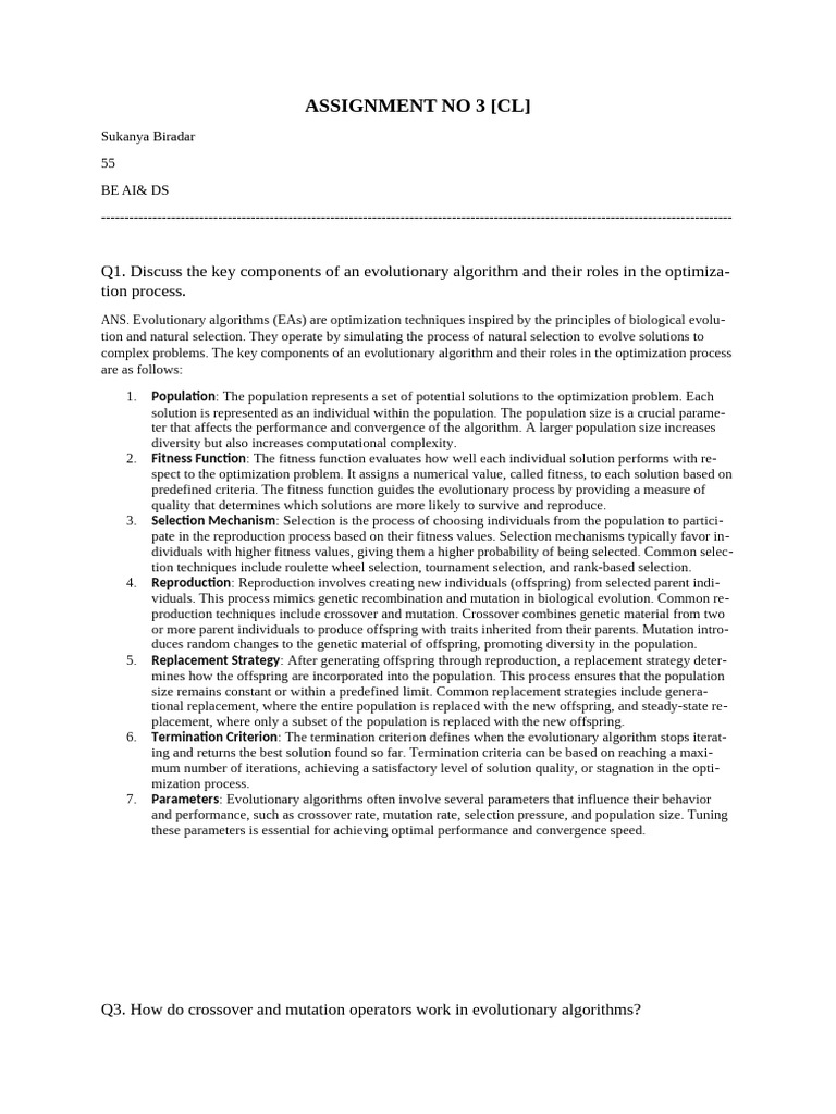 Assignment No 3 CL | PDF | Evolutionary Biology | Algorithms
