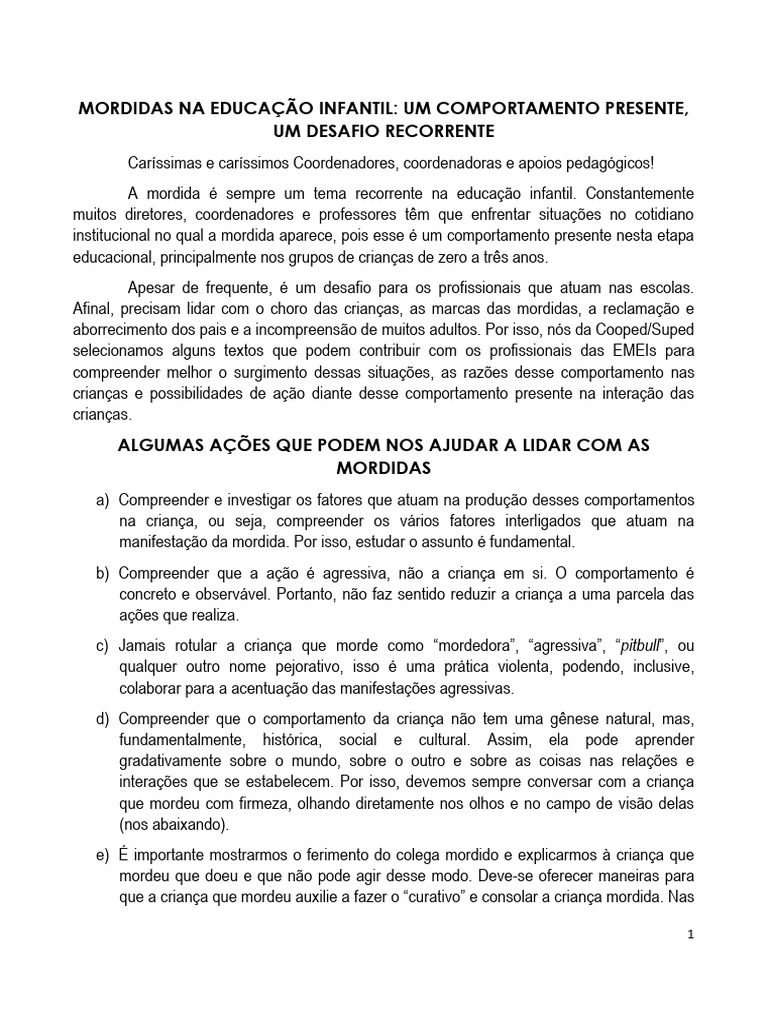 Como Lidar com Mordidas na Educação Infantil | PDF | Família | Pré-escola