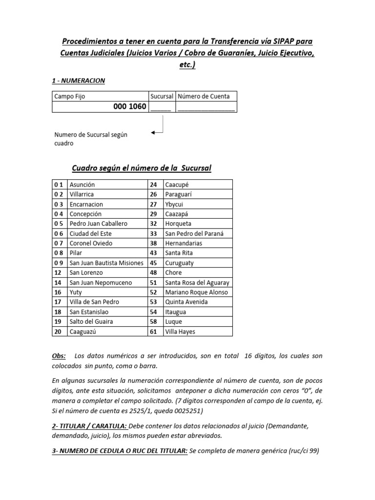 Transferencia SIPAP Cuentas Judiciales | PDF
