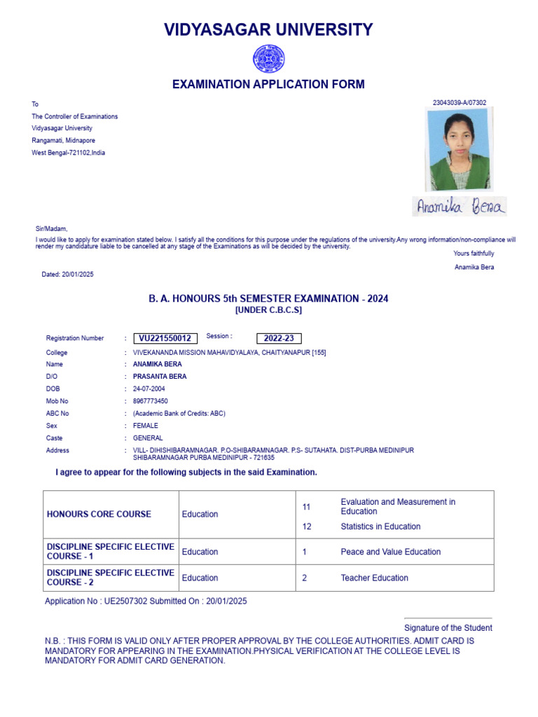 5th Sem Exam. Form Fill Up 2024l | PDF
