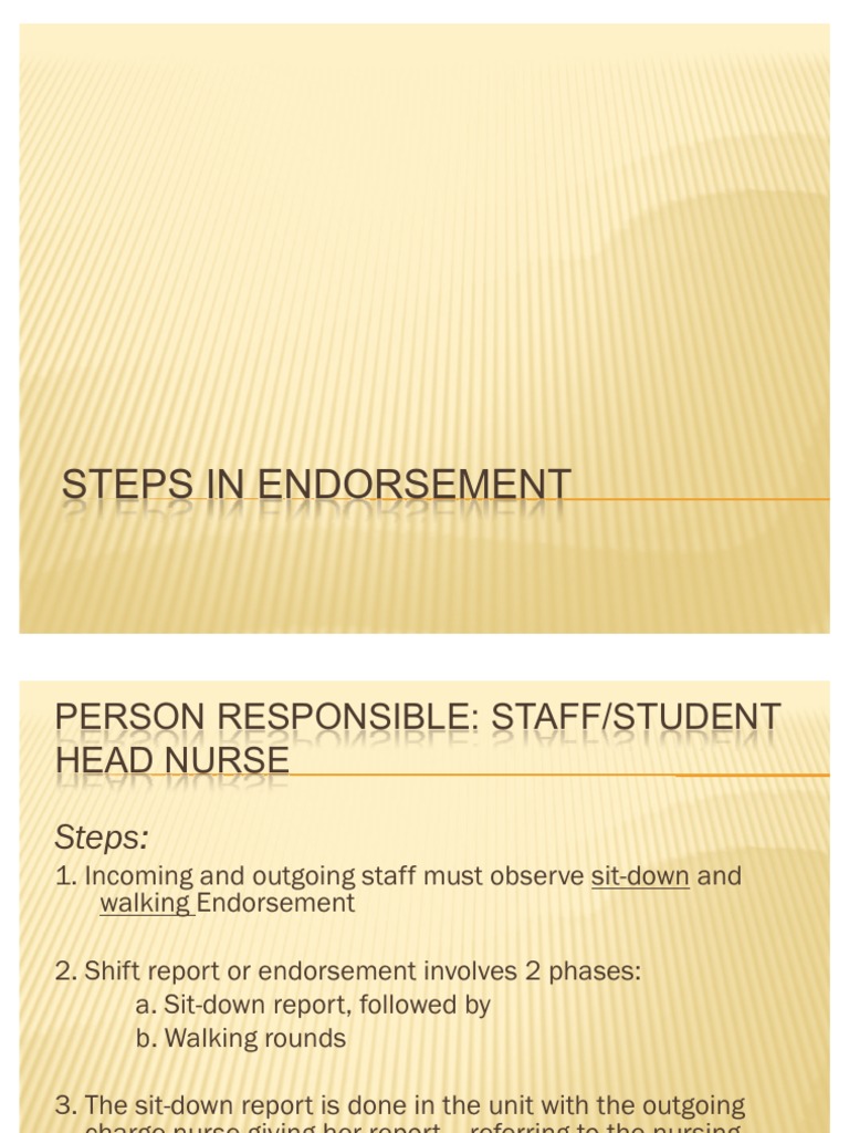 Steps in Endorsement PDF Patient Nursing