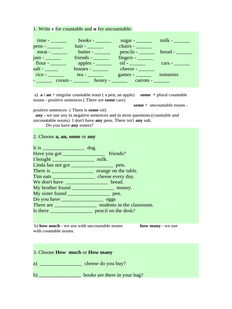 Countable and Uncountable Nouns Guide | PDF