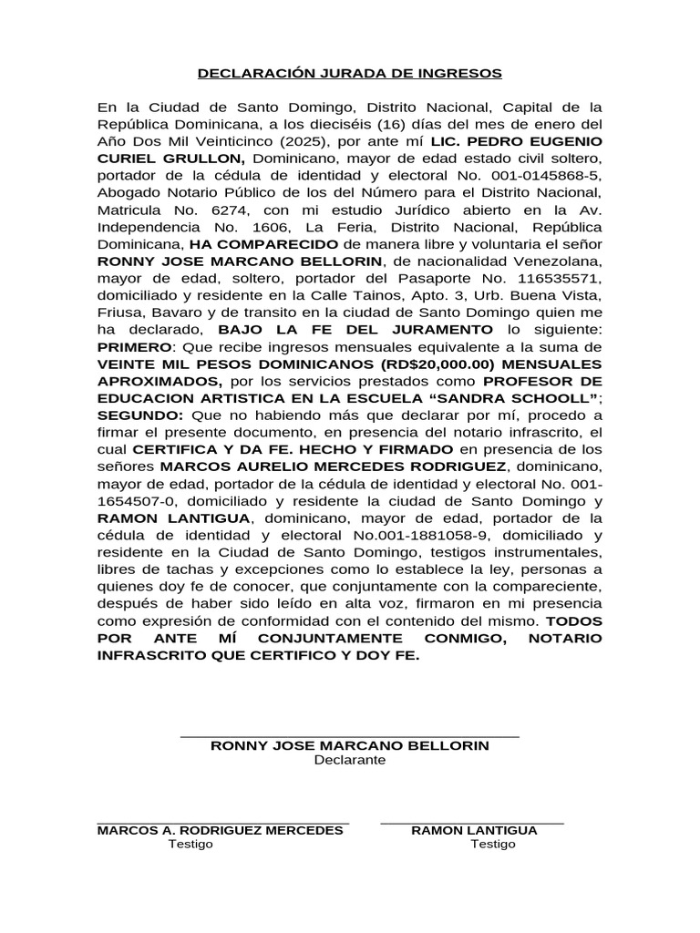 Declaración Jurada de Ingresos 2025 | PDF