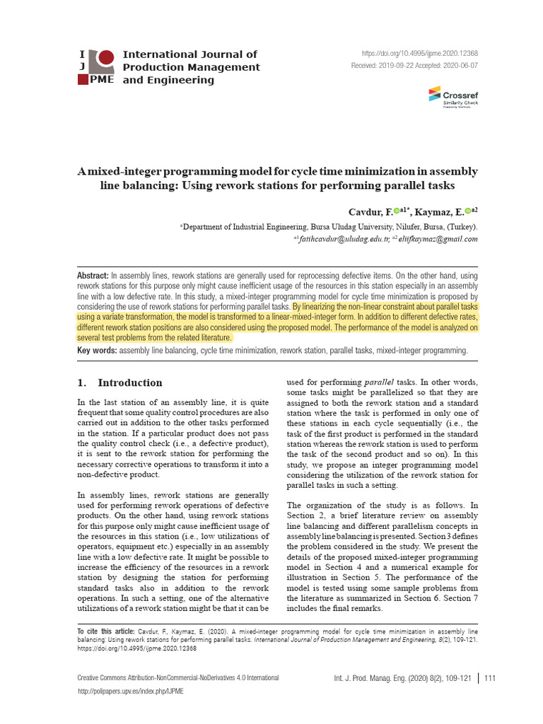 Assembly Line Cycle Time Optimization | PDF | Linear Programming ...