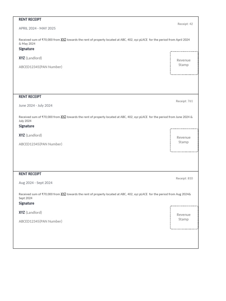 Rent Receipts - Copy | PDF