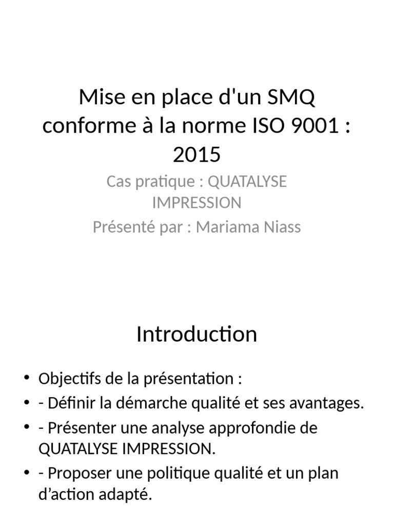 SMQ ISO 9001:2015 pour QUATALYSE | PDF