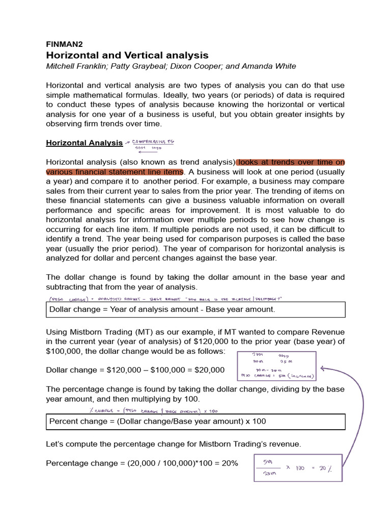Horizontal vs. Vertical Analysis Explained | PDF | Equity (Finance ...