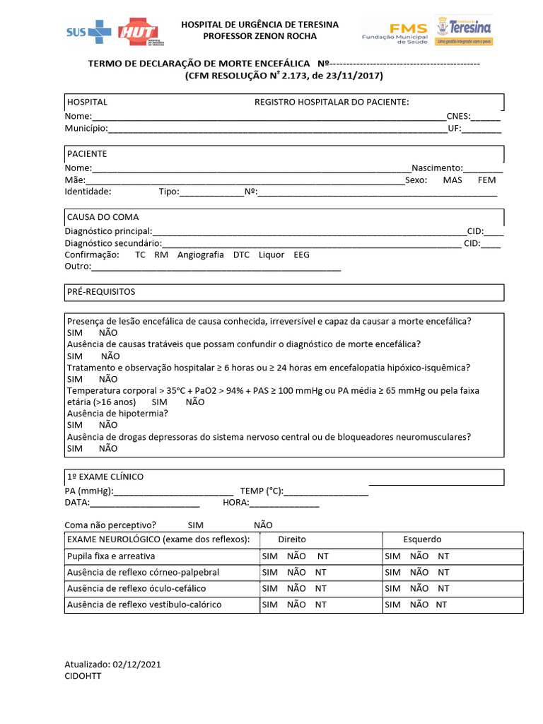 Termo de Declaração de Morte Encefálica | PDF | Doenças e distúrbios ...