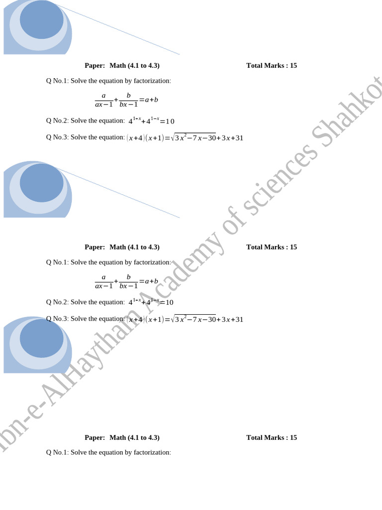 Paper 11 Math 4.1 To 4.3 | PDF