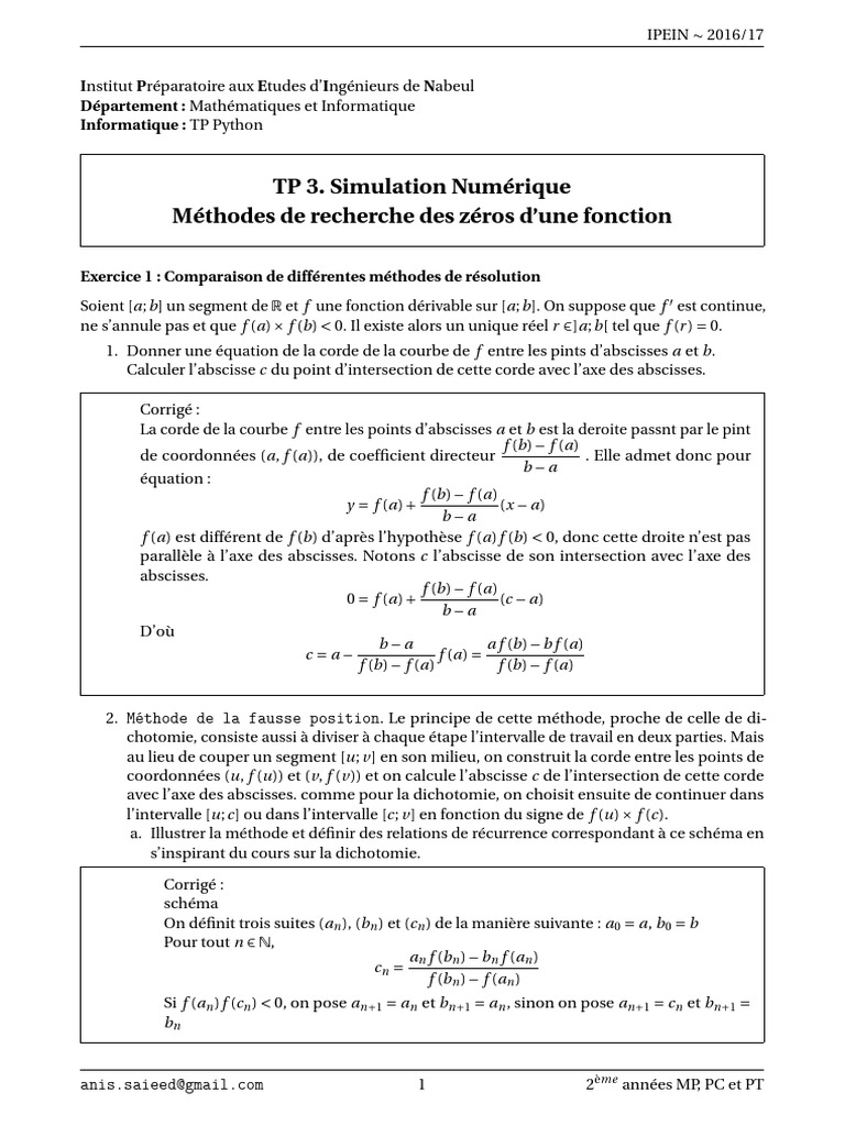 Méthodes de recherche des zéros en Python | PDF | Analyse numérique ...