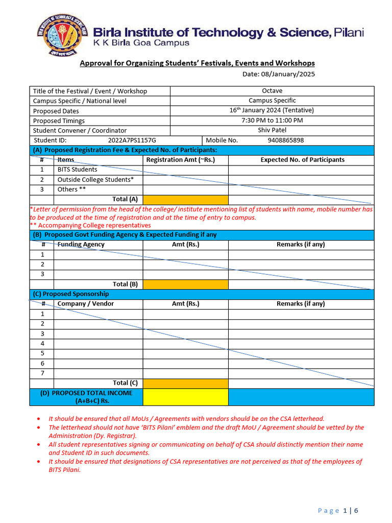 Approval for Octave Student Festival | PDF