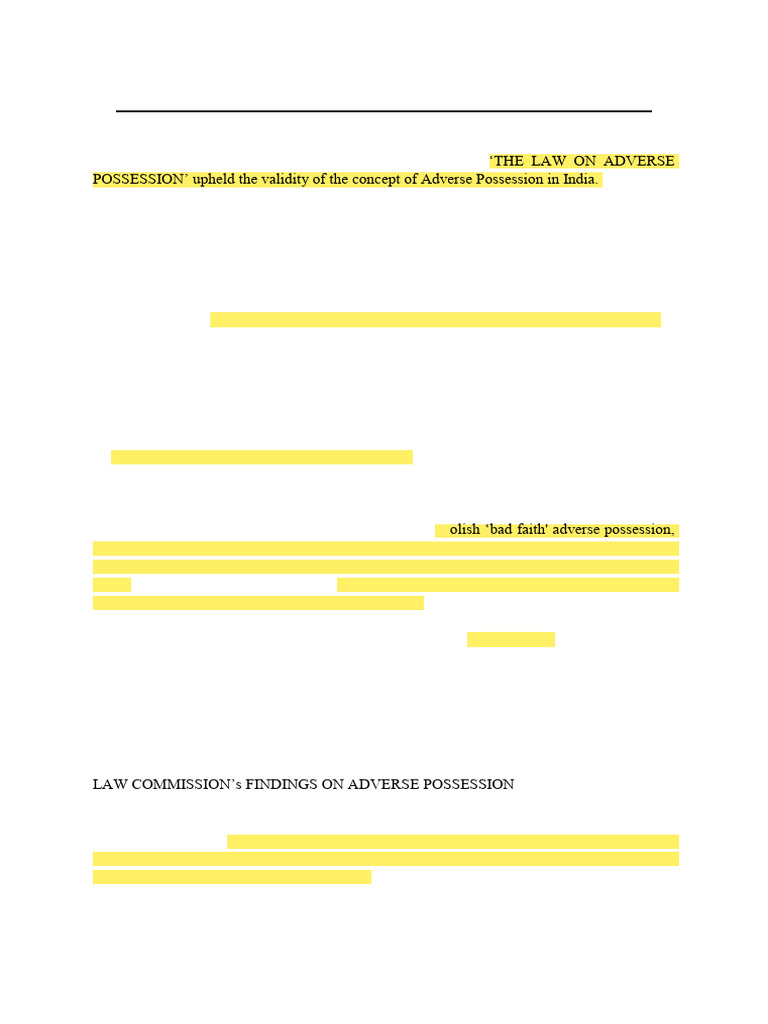 Law Commission Report on Adverse Possession | PDF | Adverse Possession ...