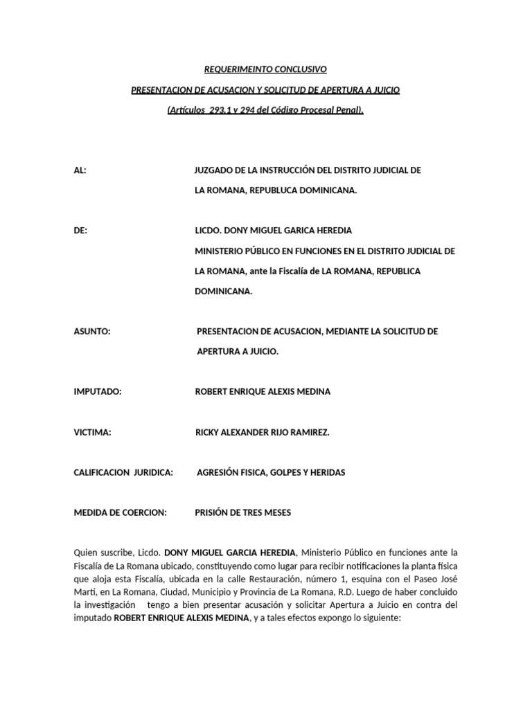 Acusacion y Solicitud de Apertura A Juicio (DM) | PDF | República ...