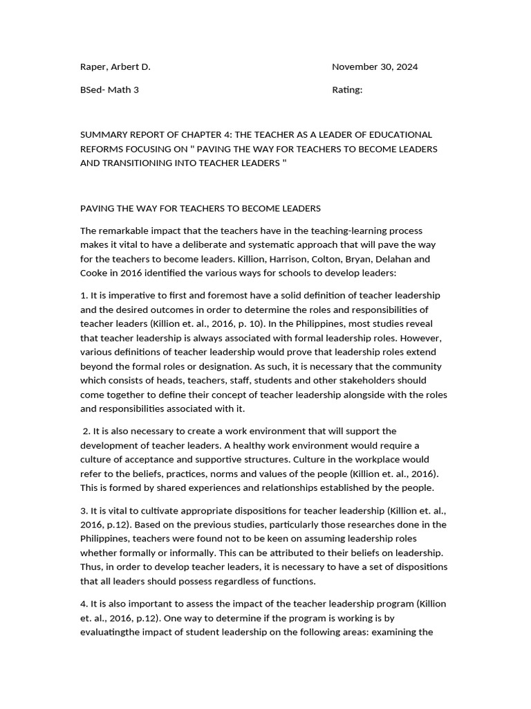 Teacher Leadership in Educational Reform | PDF | Teachers | Leadership