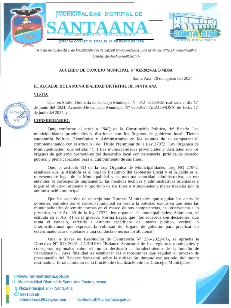 Acuerdo de Concejo #032 - 2024 - Rub | PDF | Gobierno local | Alcalde