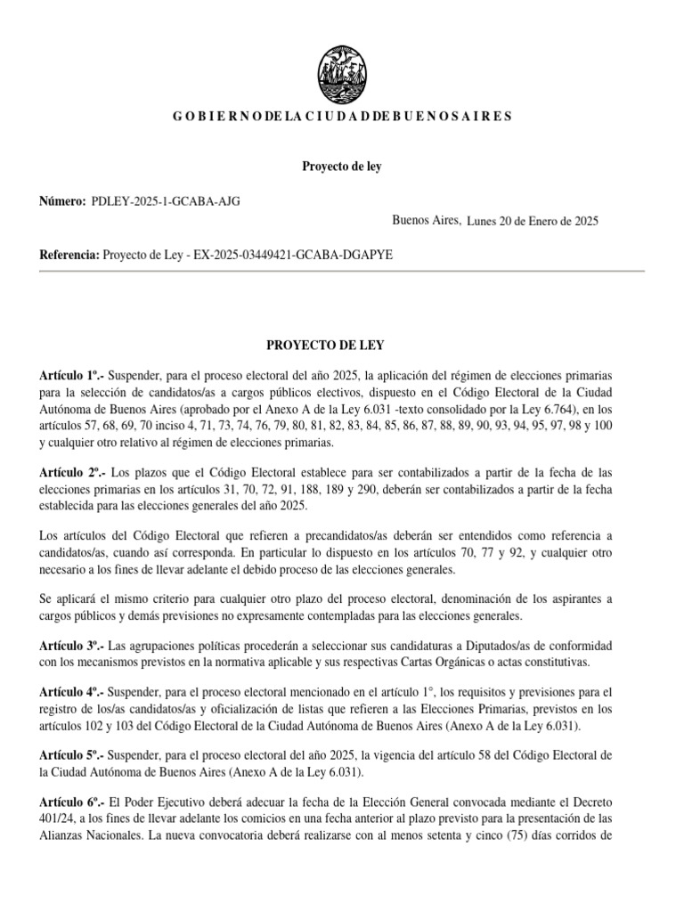 El Jefe de Gobierno Porteño Presentó El Proyecto de Ley para Suspender ...