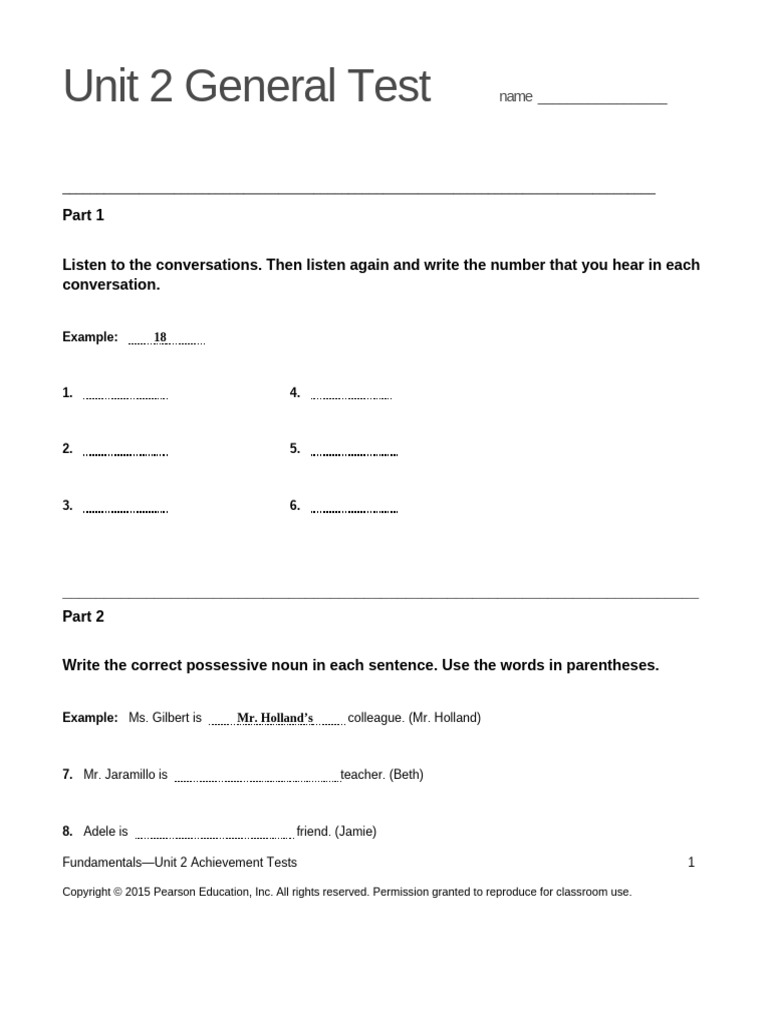 Top Notch Fundamentals Unit 2 Assessment | PDF