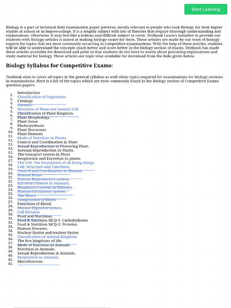 Biology For Competitive Exams - Study Notes With Diagrams, MCQs | PDF