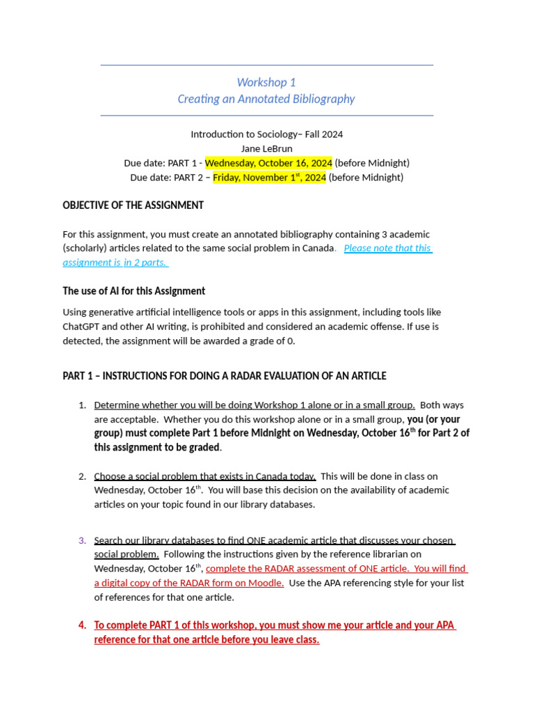 Annotated Bibliography Workshop Guide | PDF | Methodology | Citation
