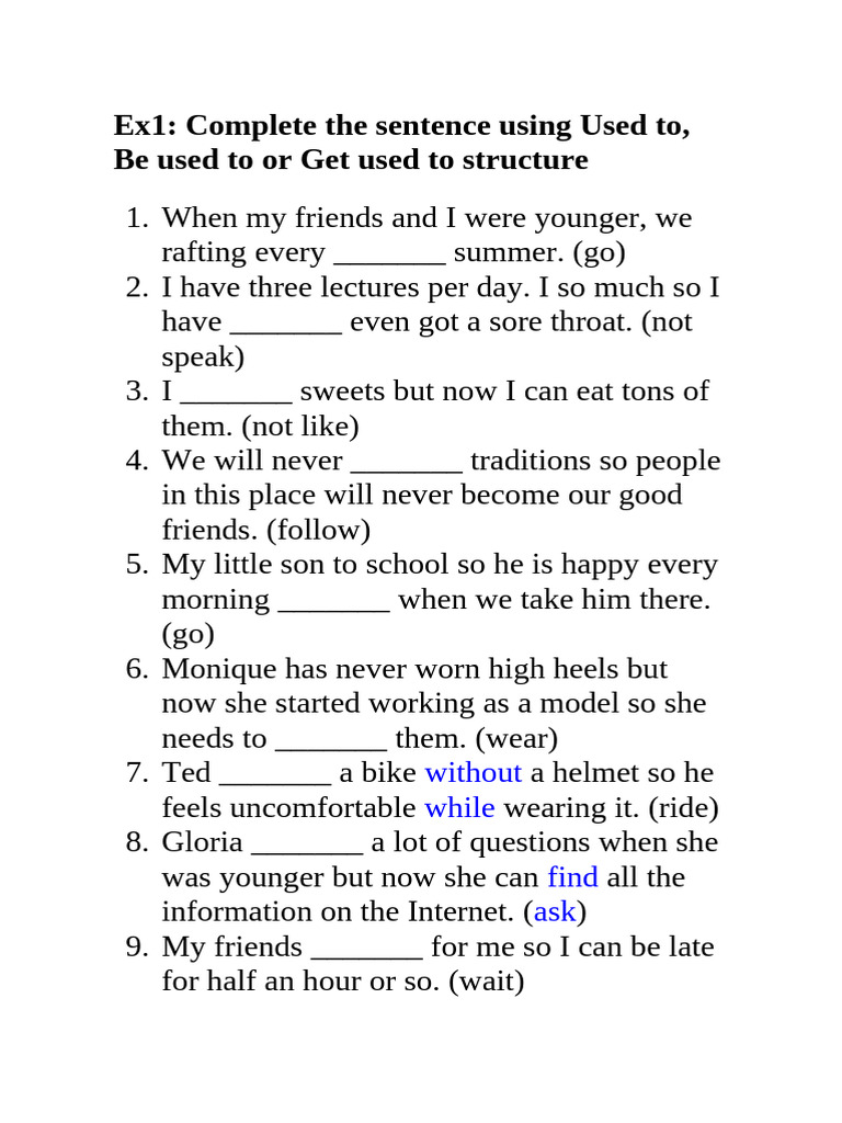 Grammar Exercises: Used to Structures | PDF