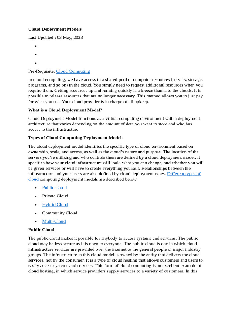 Cloud Deployment Models | PDF | Cloud Computing | Software As A Service