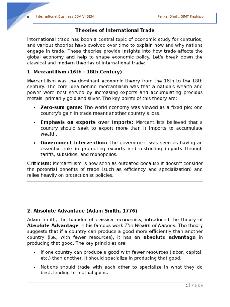 Theories of International Trade Explained | PDF | Mercantilism ...
