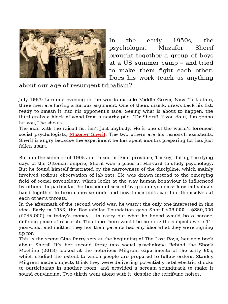 Sherif's Robbers Cave Experiment Insights | PDF | Psychology