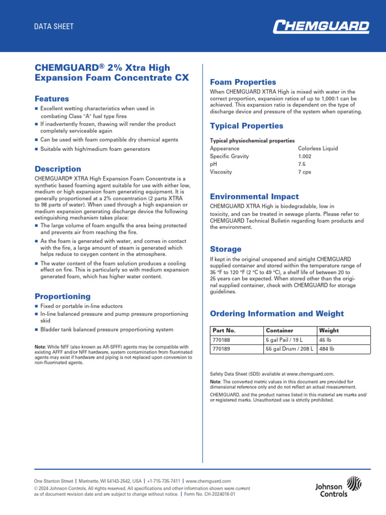 CH-2024016 CHEMGUARD 2pc Xtra High Expansion Foam Concentrate CX | PDF ...