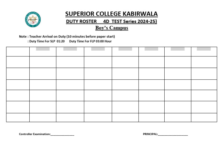 Duty Roster Boy's For 4d 2024-25 | PDF