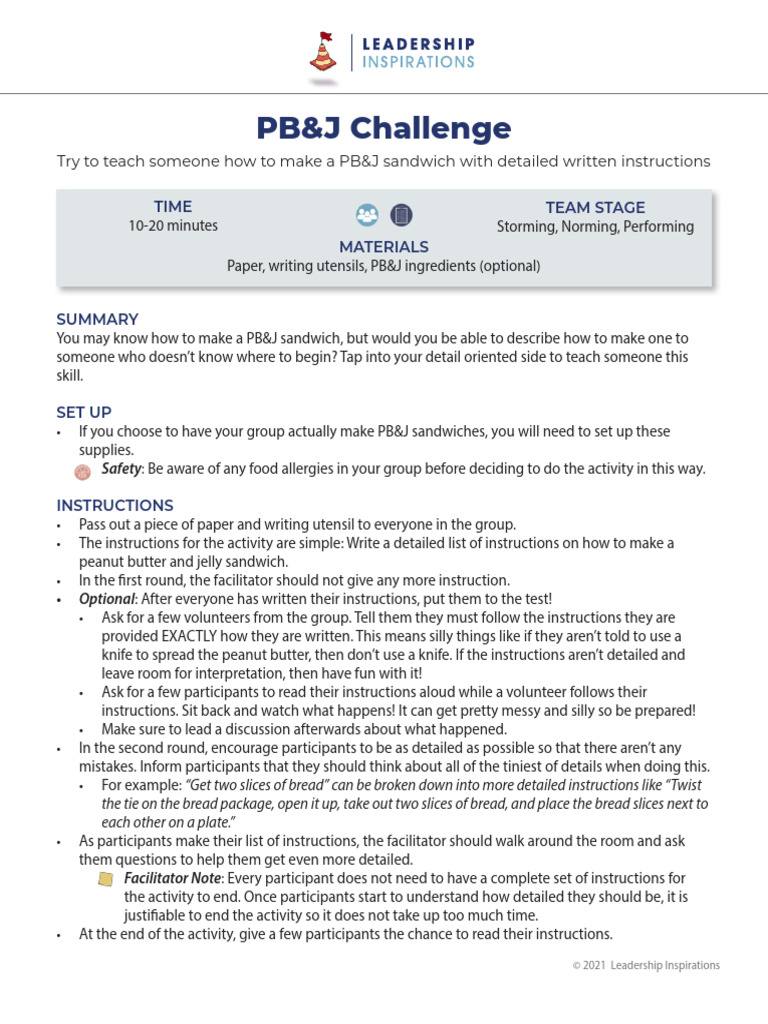 PB&J Instruction Challenge Activity | PDF