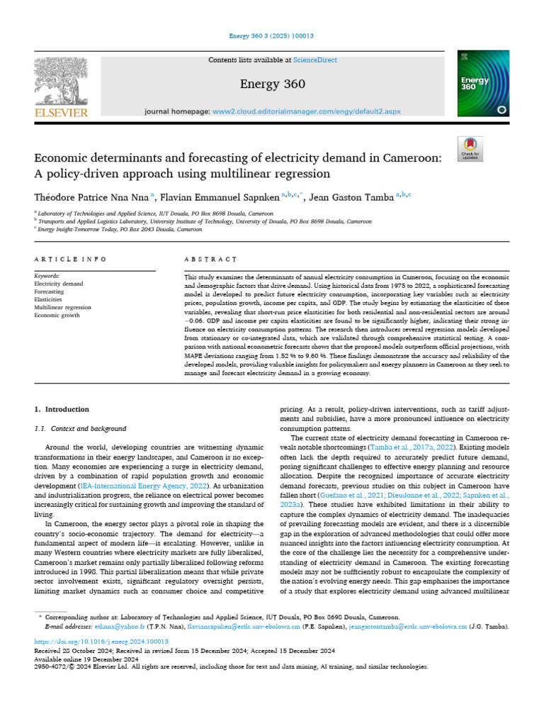 Electricity Demand Forecasting in Cameroon | PDF | Errors And Residuals ...