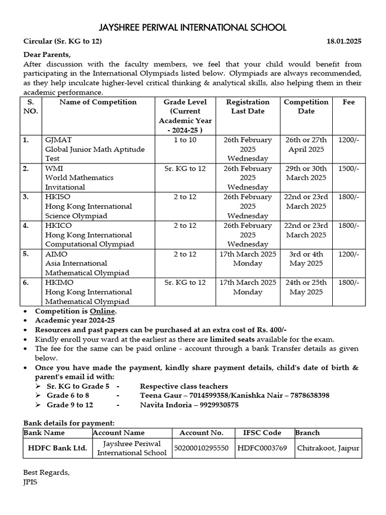 International Olympiad Registration 2025 | PDF