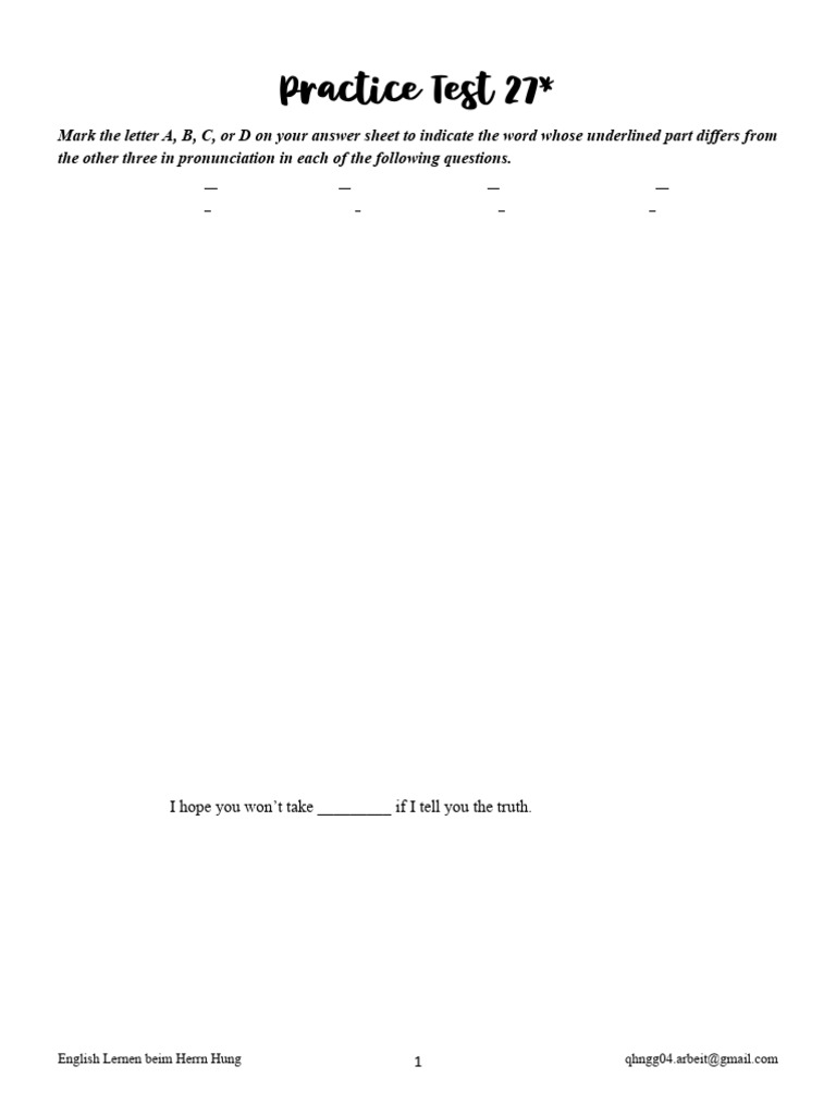 Practice test 27* | PDF | Stress (Biology) | Volunteering