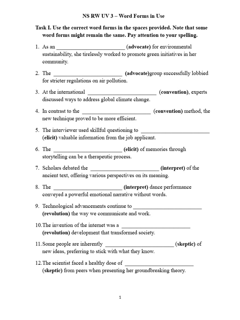Word Forms for Environmental Advocacy | PDF | Sustainability ...