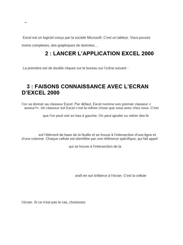 Guide d'utilisation d'Excel 2000 | PDF | Microsoft Excel | Mise en page
