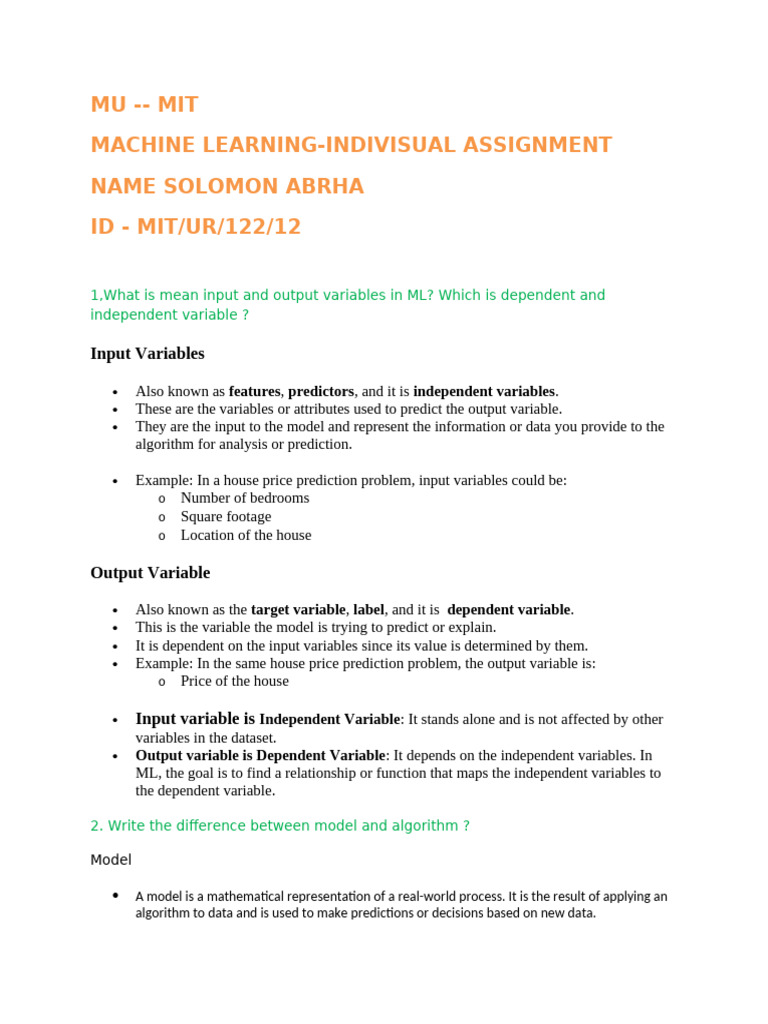 Machine Learning Assignment | PDF | Dependent And Independent Variables ...