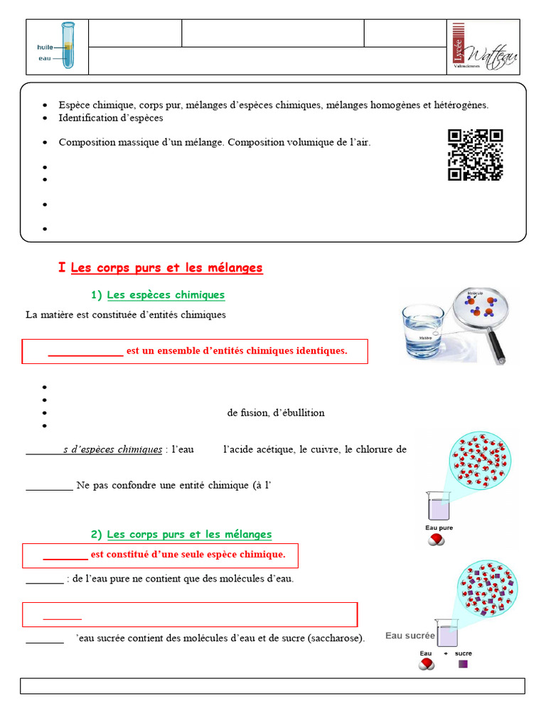 Corps purs et mélanges en chimie | PDF | Chimie | Molécule d'eau