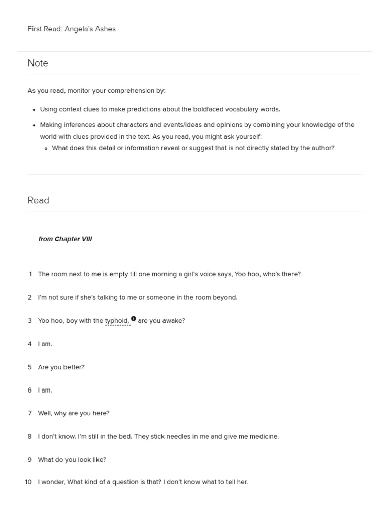 Excerpt from Angela's Ashes | PDF | Reading Comprehension