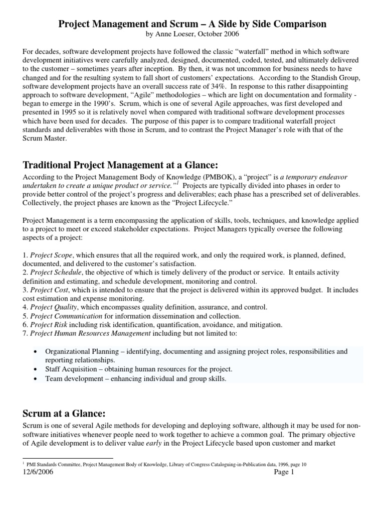 Comparing Project Management and Scrum | PDF | Scrum (Software ...