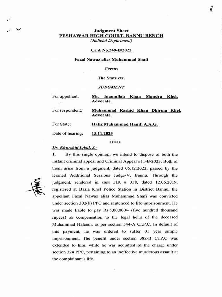 Peshawar High Court Criminal Appeal Judgment | PDF | Reasonable Doubt ...