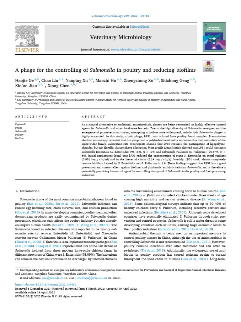 Phage LP31: Salmonella Control in Poultry | PDF | Salmonella | Microbiology