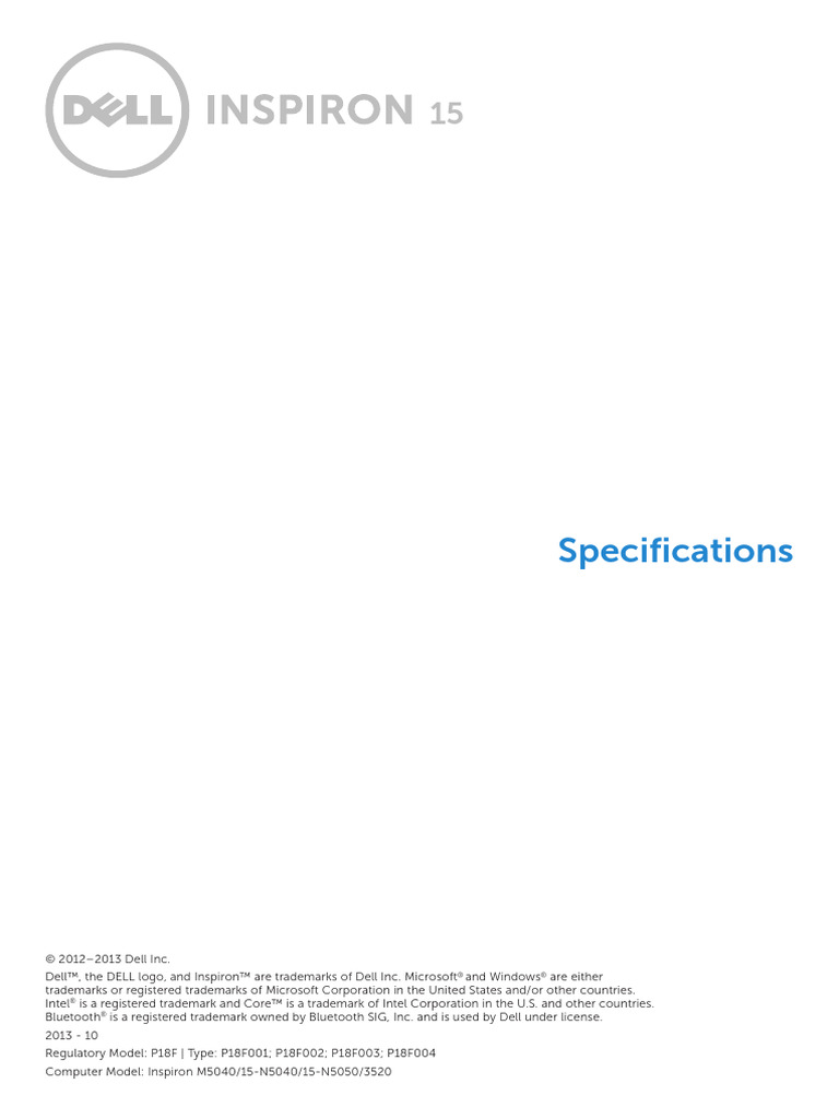 Dell Inspiron 15 Specifications Overview | PDF | Computer Hardware ...