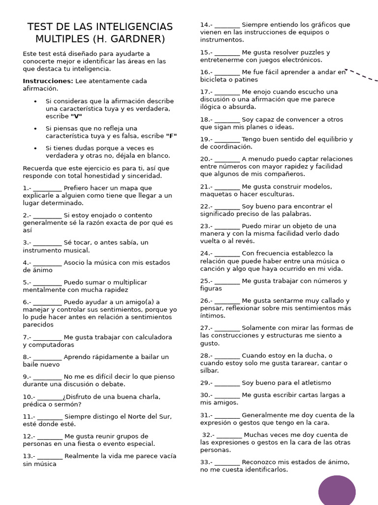 Test de Las Inteligencias Multiples | PDF | Inteligencia | Inteligencia ...