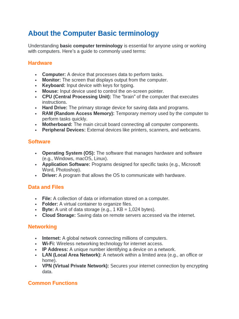 About the Computer Basic terminology | PDF | Computer Hardware ...